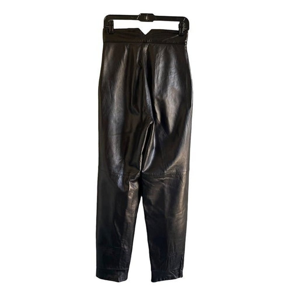 Vintage Serge Black Leather Straight Leg Pants SIze 10 - Picture 2 of 12